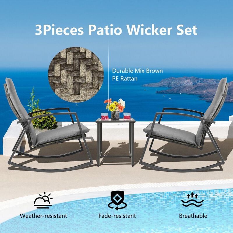 3 Pieces Patio Rattan Rocking Furniture Set