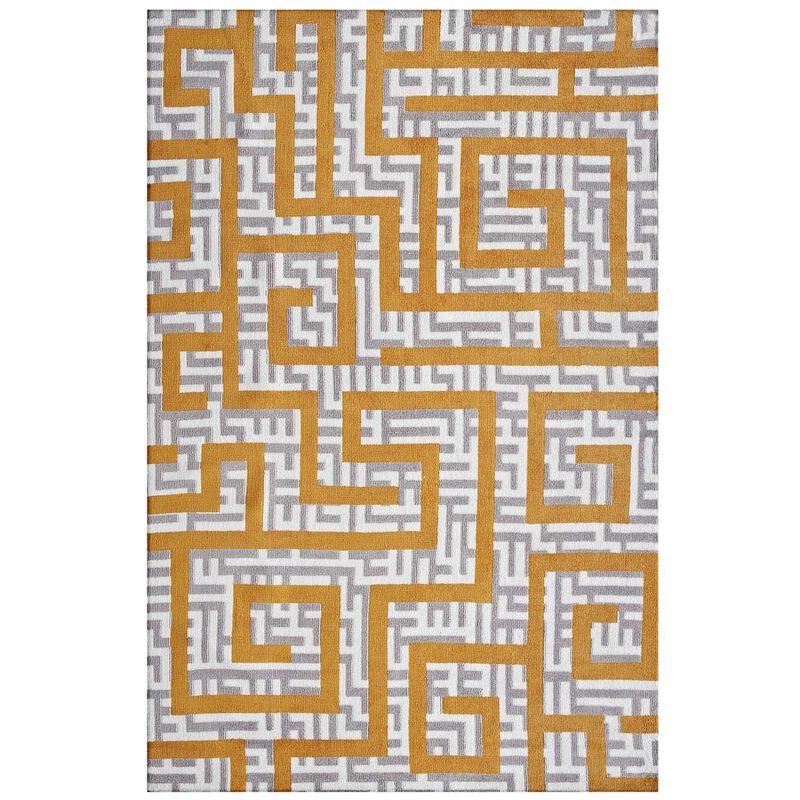 Nahia Geometric Maze 5x8 Area Rug - Ivory, Light Gray and Banana Yellow
