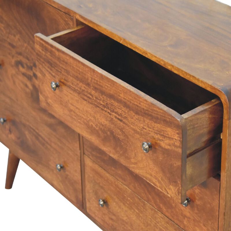 Large Curved Chestnut6 Drawer Solid Wood Chest