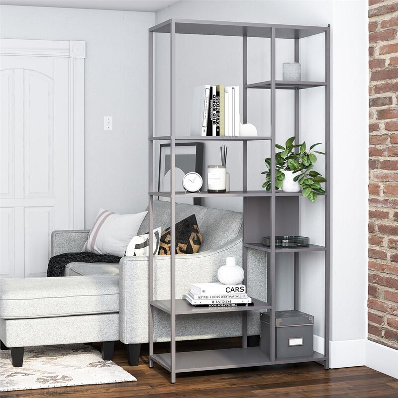 Mission District Metal Bookcase Room Divider, Graphite