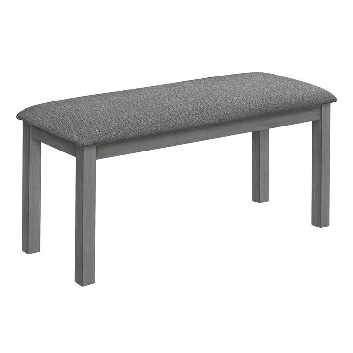 Monarch Specialties I 1433 - Bench, 42" Rectangular, Wood, Upholstered, Dining Room, Kitchen, Entryway, Grey, Transitional