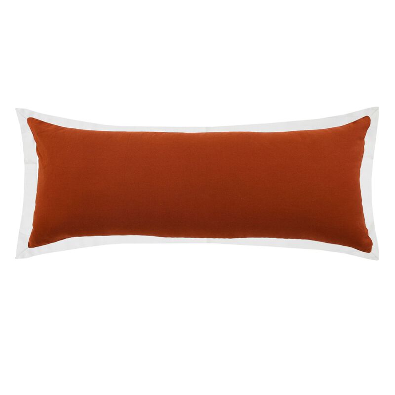 36" Orange and White Bordered Flange Frame Lumbar Rectangular Throw Pillow