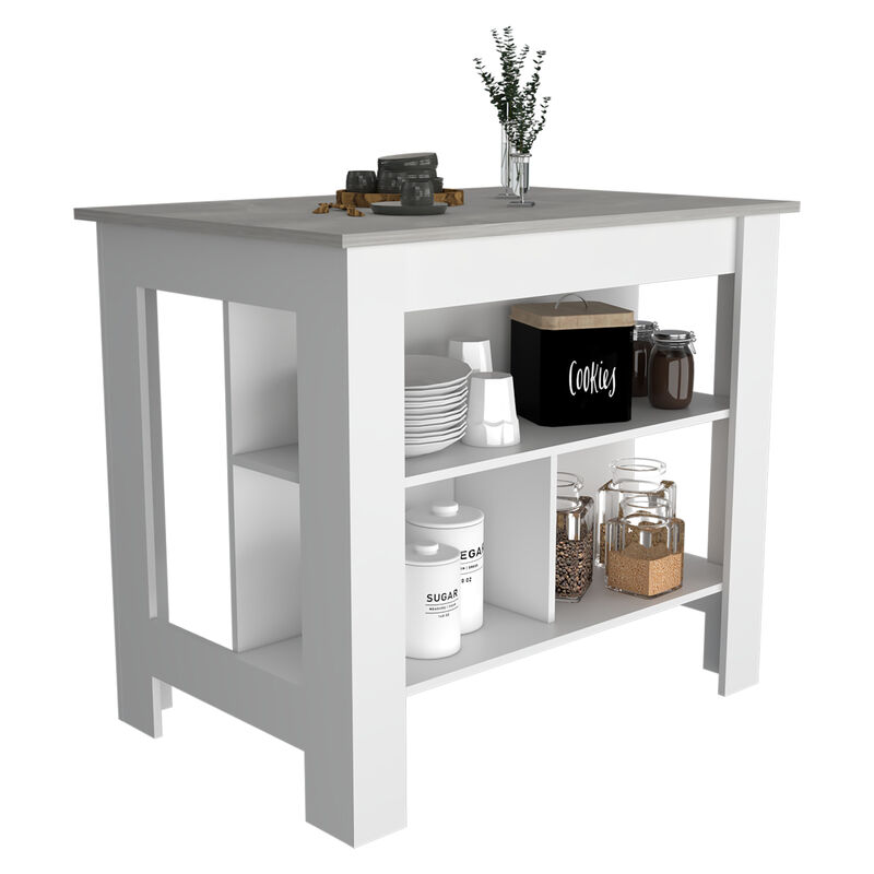 Kitchen Island Dozza, Kitchen, White / Ibiza Marble Color Finish