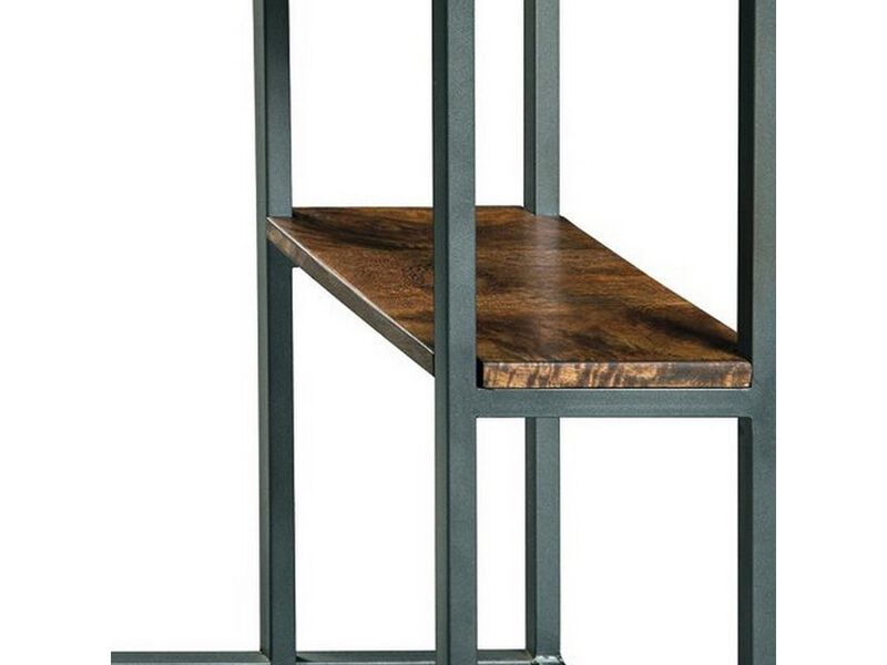 Wooden Top Accent Table with 1 Fixed Shelf and Metal Frame,Black and Brown-Benzara