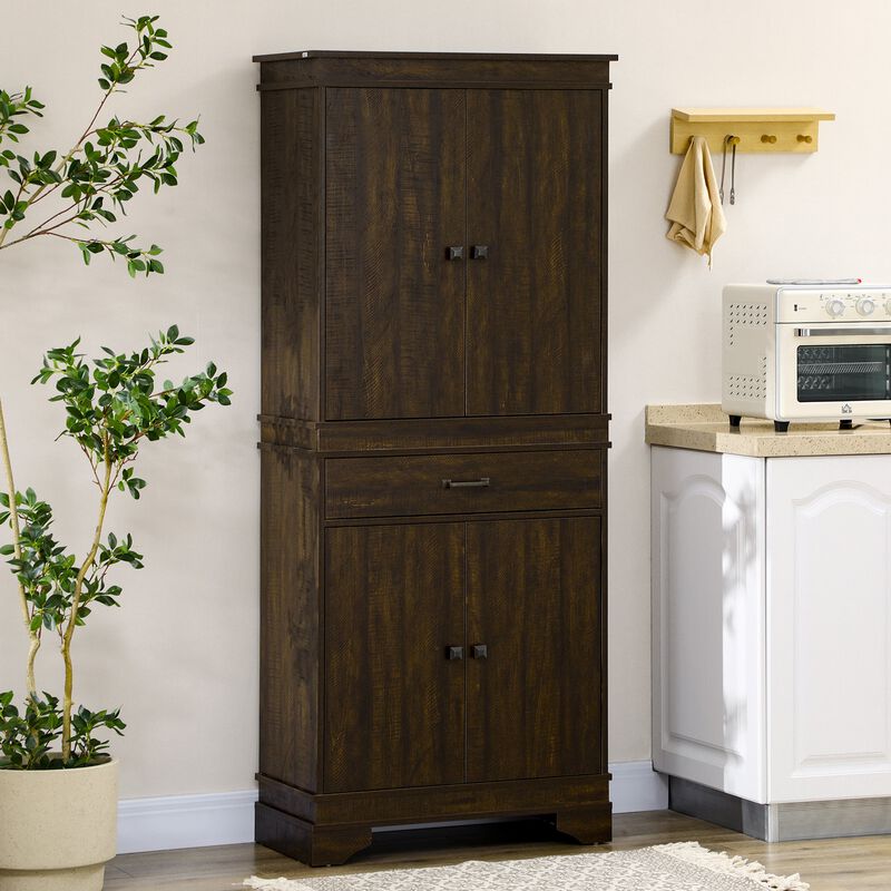 Walnut Kitchen Organizer: 72" Farmhouse Pantry Cabinet with Drawers