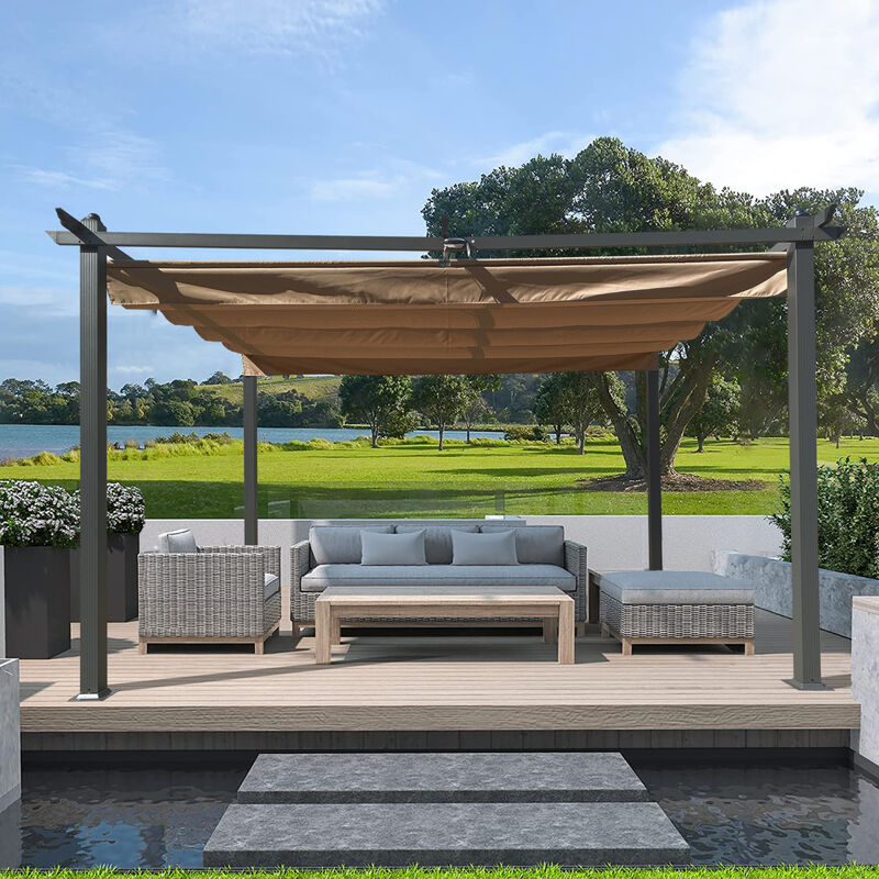 10FT Retractable Pergola Canopy for Outdoor Sun Shelter