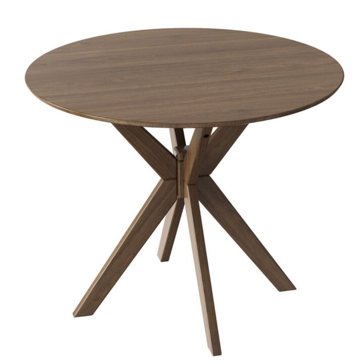 Hivvago 36 Inch Round Wood Dining Table with Intersecting Pedestal Base