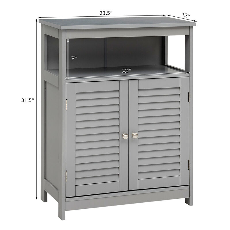 Costway Bathroom Storage Wood Floor Cabinet with Double Shutter Door Gray