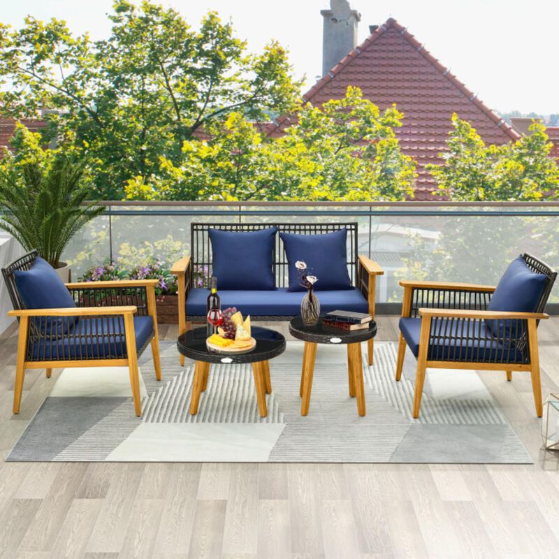 Hivvago 5 Piece Outdoor Conversation Set with 2 Coffee Tables for Backyard Poolside