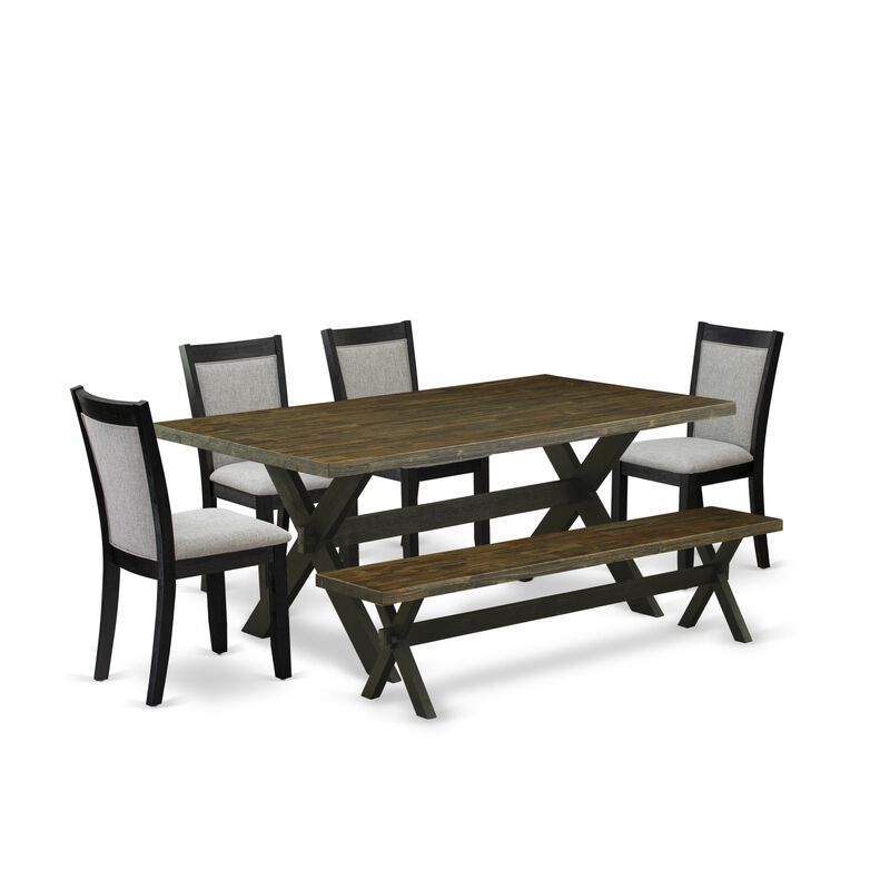 East West Furniture X677MZ606-6 6Pc Dining Set - Rectangular Table , 4 Parson Chairs and a Bench - Multi-Color Color