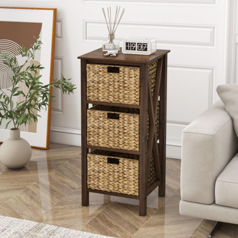 Hivvago Nightstand with Seagrass Baskets Narrow X-Design