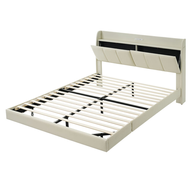 Merax Modern Upholstered Platform Bed with Storage Headboard