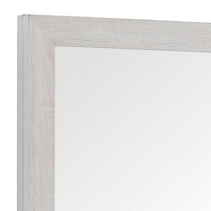Mirror with Wooden Frame and Grain Details, White-Benzara