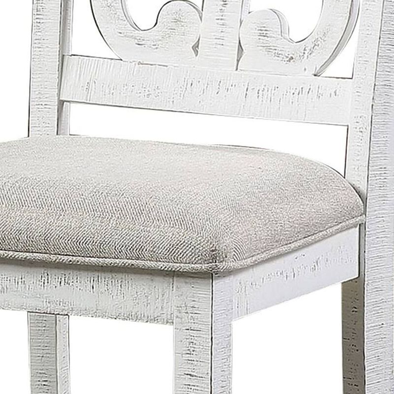 Neci 23 Inch Wood Dining Chair, Set of 2, Carved Back, Padded Seat, White -Benzara
