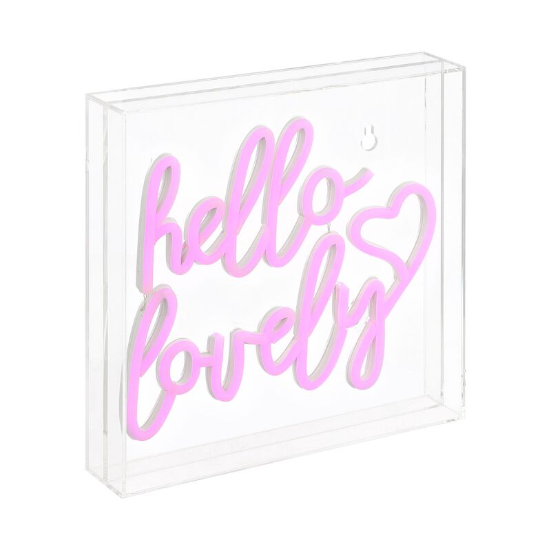 Hello Lovely 10" Square Contemporary Glam Acrylic Box USB Operated LED Neon Light, Pink