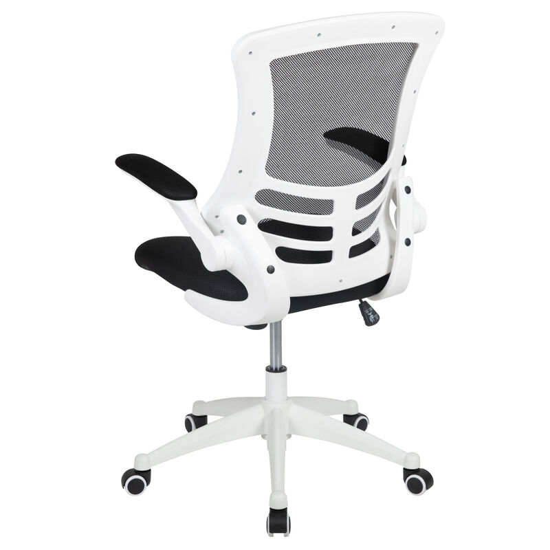 Kelista Mid-Back Light Gray Mesh Swivel Ergonomic Task Office Chair with White Frame and Flip-Up Arms
