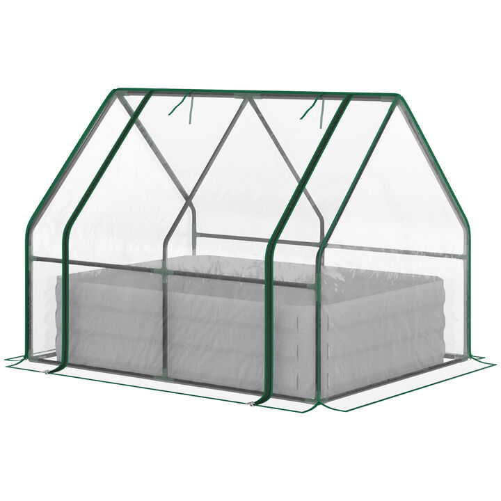 Outsunny 4' x 3' Galvanized Raised Garden Bed with Mini PVC Greenhouse Cover, Outdoor Metal Planter Box with 2 Roll-Up Windows for Growing Flowers, Fruits, Vegetables and Herbs, Clear