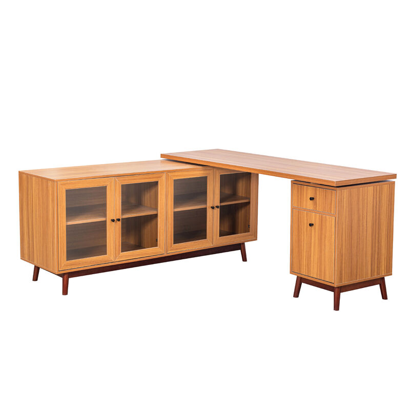 Merax Modern L-shaped Executive Desk with Cabinet