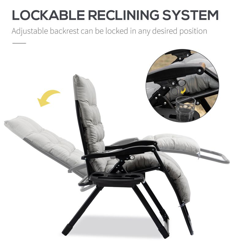 Padded Zero Gravity Chair, Folding Recliner Chair, Patio Lounger with Cup Holder, Adjustable Backrest, Removable Cushion for Outdoor, Patio