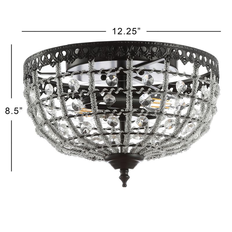 Anita 12.25" Low-Ceiling Metal/Acrylic LED Flush Mount, Black/Clear