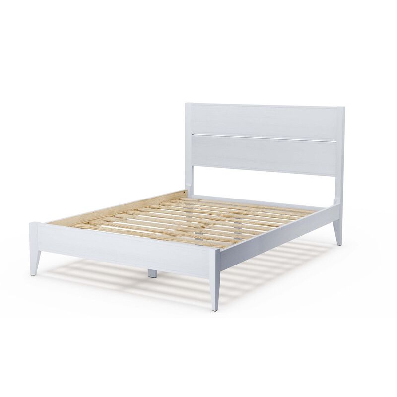 Hivvago Queen Size Rustic White Mid Century Slatted Platform Bed