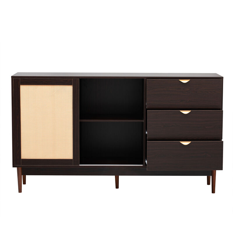 Featured Two-door Storage Cabinet with Three Drawers and Metal Handles, Suitable for Corridors, Entrances, Living rooms, and Study