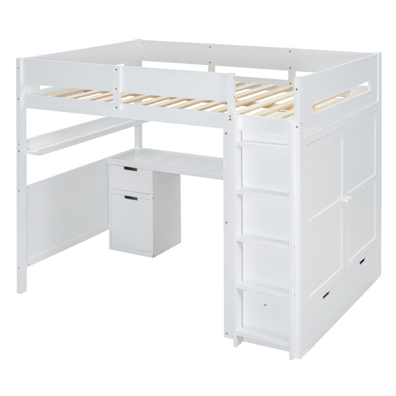 Merax  Wooden Loft Bed with Wardrobe