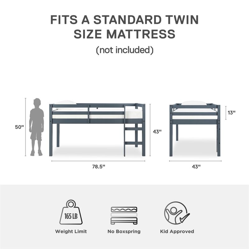 Milton Junior Twin Size Wooden Loft Bed for Kids