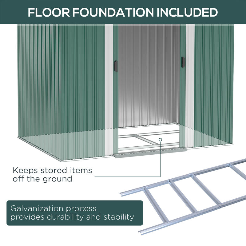 Outsunny 7' x 4' Outdoor Storage Shed, Galvanized Metal Utility Garden Tool House, 2 Vents and Lockable Door for Backyard, Bike, Patio, Garage, Lawn, Dark Green