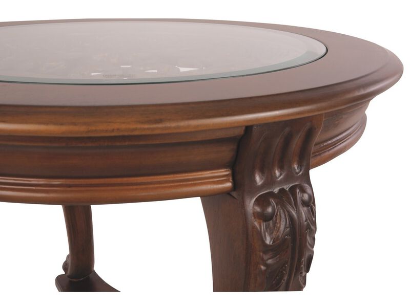 Wooden Round End Table with Cabriole Legs and Glass Top, Brown-Benzara