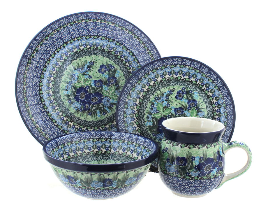 Blue Rose Polish Pottery Herb Garden 16 Piece Dinner Set