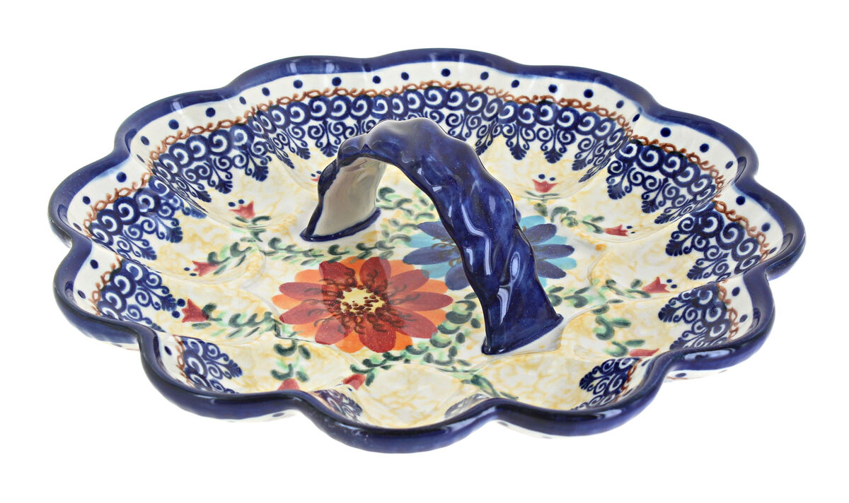 Blue Rose Polish Pottery Ladybug Egg Plate