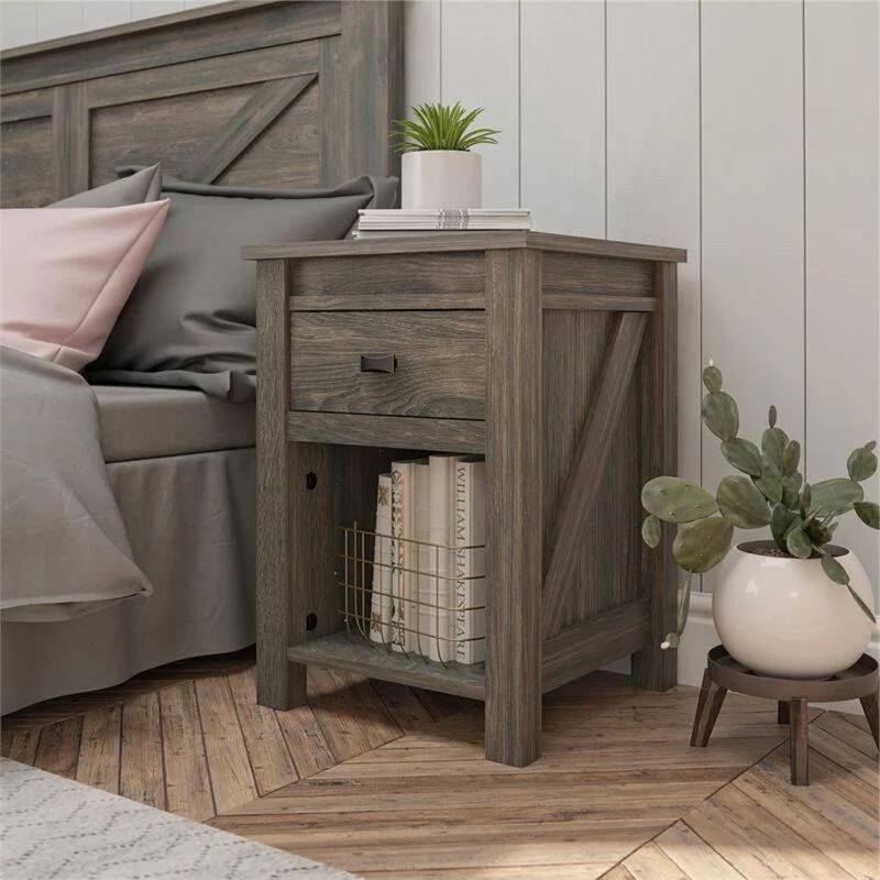 Hivvago Farmhouse 1-Drawer Bedroom Nightstand with Open Shelf