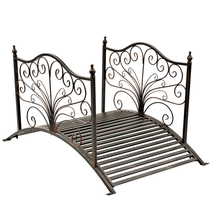 Outsunny 4’ Metal Arch Backyard Garden Bridge with Safety Siderails, Delicate Scrollwork, & Easy Assembly, Black Bronze