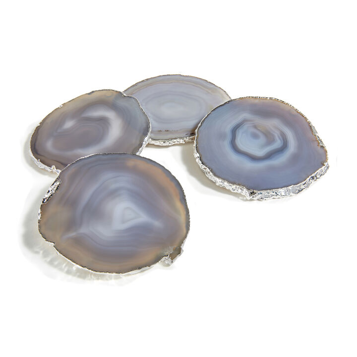 Lumino Coasters, Smoke Agate & Silver, Set of 4