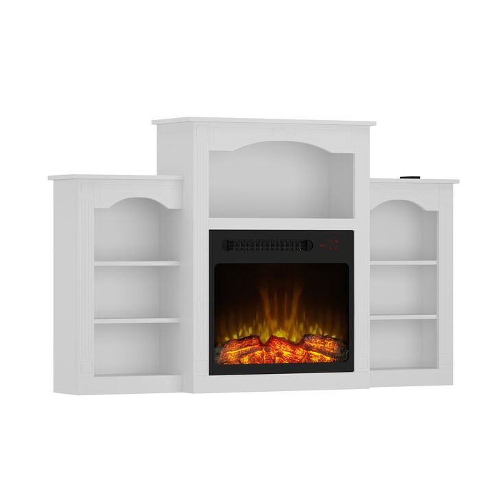 FUFU&GAGA Modern Fireplace TV Stand with Shelves and Electric Fireplace Insert, (58.8" W x 11.8" D x 37.4" H), White