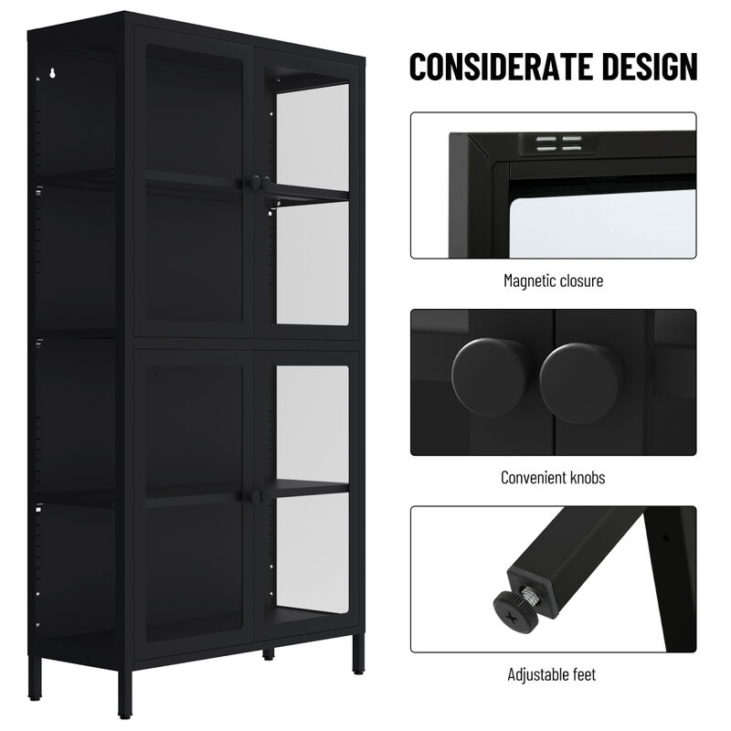 Adjustable Four-Door Steel Cabinet for Living Room or Kitchen