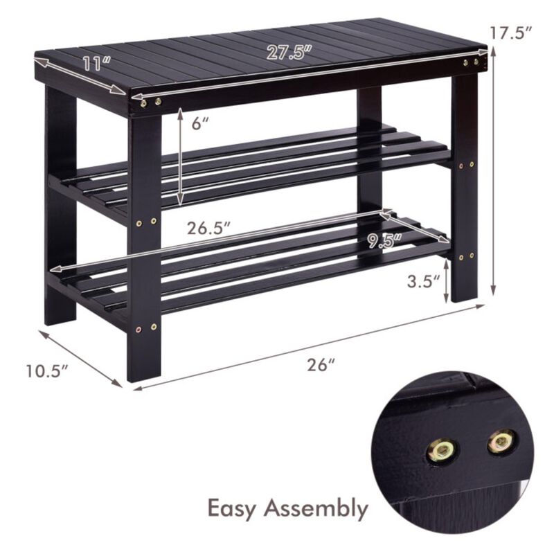 Hivvago 3-Tier Bamboo Shoe Bench Holds up to 6 Pairs for Entry