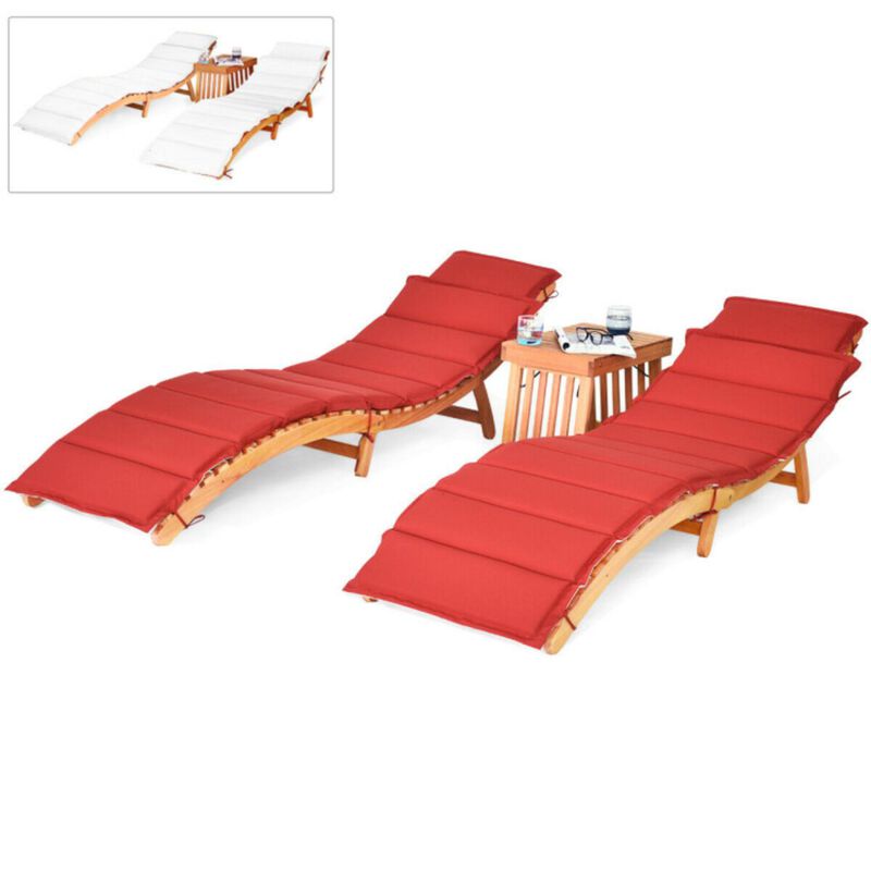 Hivvago 3 Pieces Folding Patio Eucalyptus Wood Lounge Chair Set with Foldable Side Table