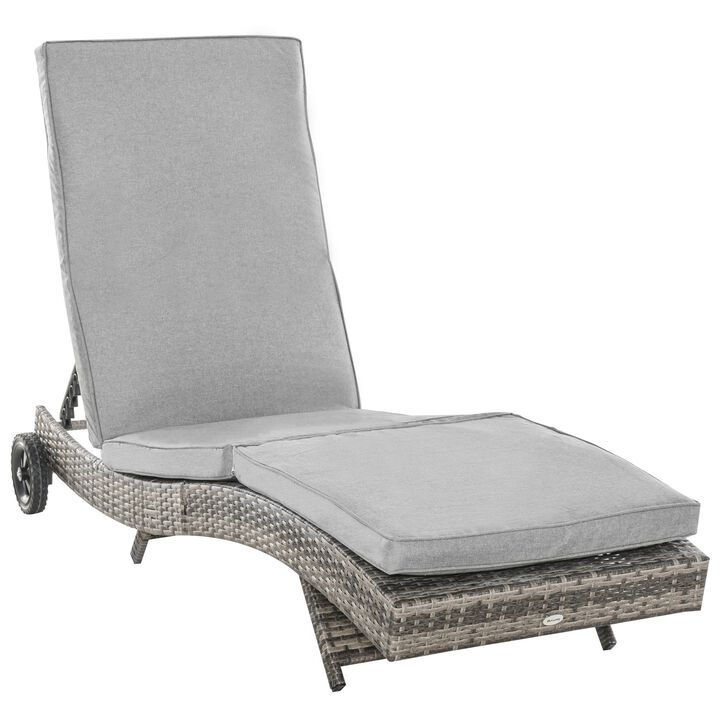 Grey Outdoor Lounger: Wicker Chaise with Adjustable Backrest