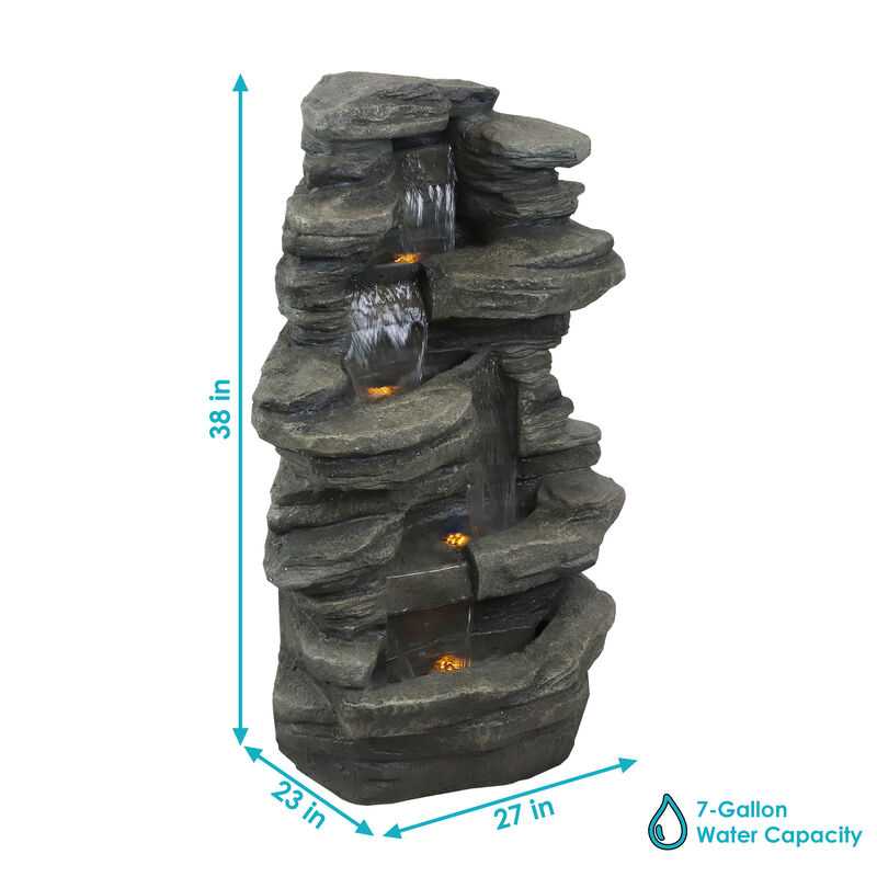 Sunnydaze Electric Stacked Shale Water Fountain with LED Lights - 38 in