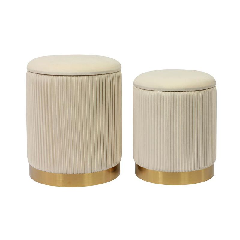 TOV Furniture Channeled Cream Velvet Storage Ottomans - Set of 2