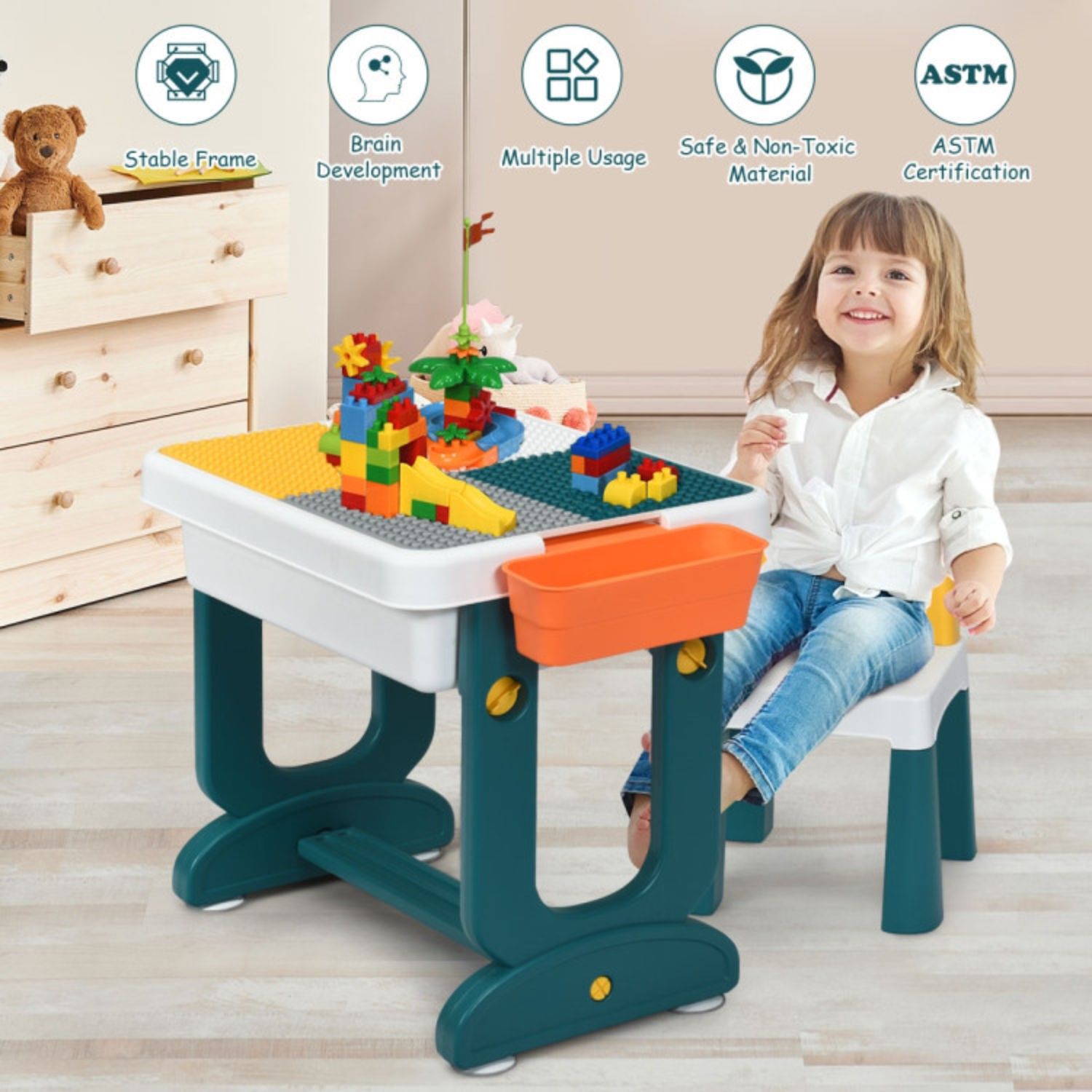 Hivvago Children Kids Activity Table & Chair Set Play Furniture W 