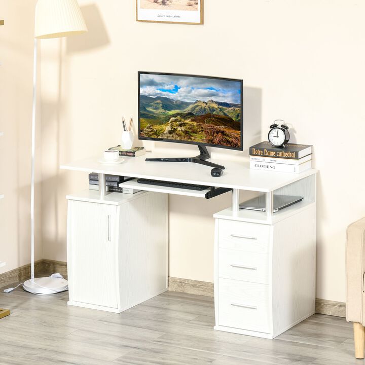 White Home Office: 47" Computer Desk with Keyboard Tray and Storage