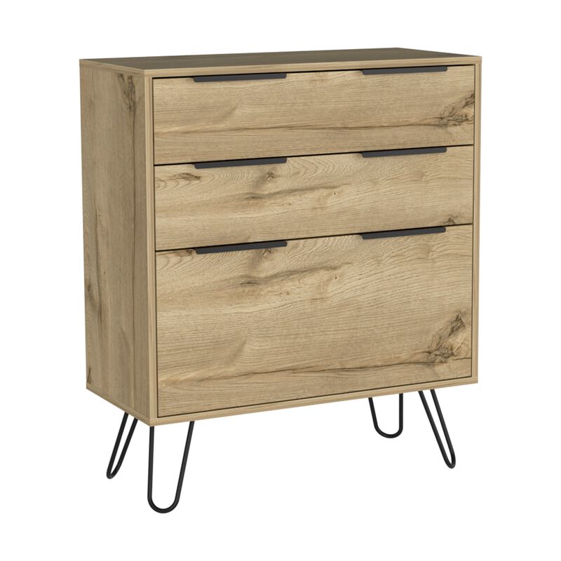 Augusta Dresser, Hairpin Legs, Three Drawers, Superior Top -Light Oak