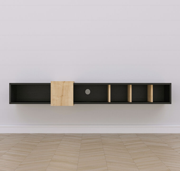 Belt Floating Tv Stand Wooden Black-Wooden White