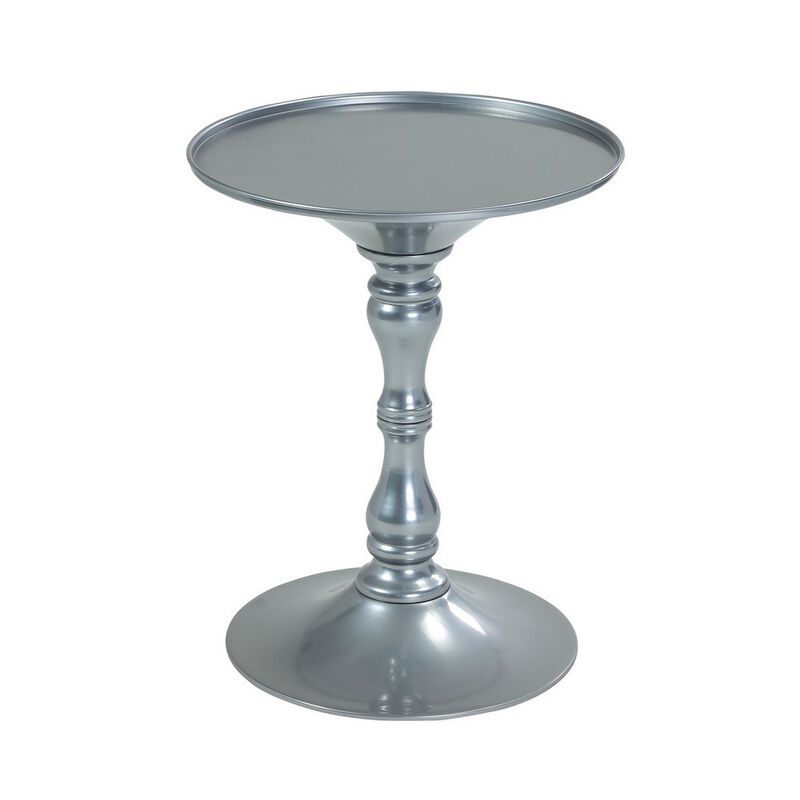 Wowi 23 Inch Side End Table, Round Hourglass Turned Base, Silver Finish - Benzara