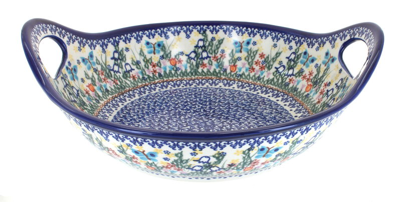 Blue Rose Polish Pottery Daisy Surprise Deep Bowl with Handles