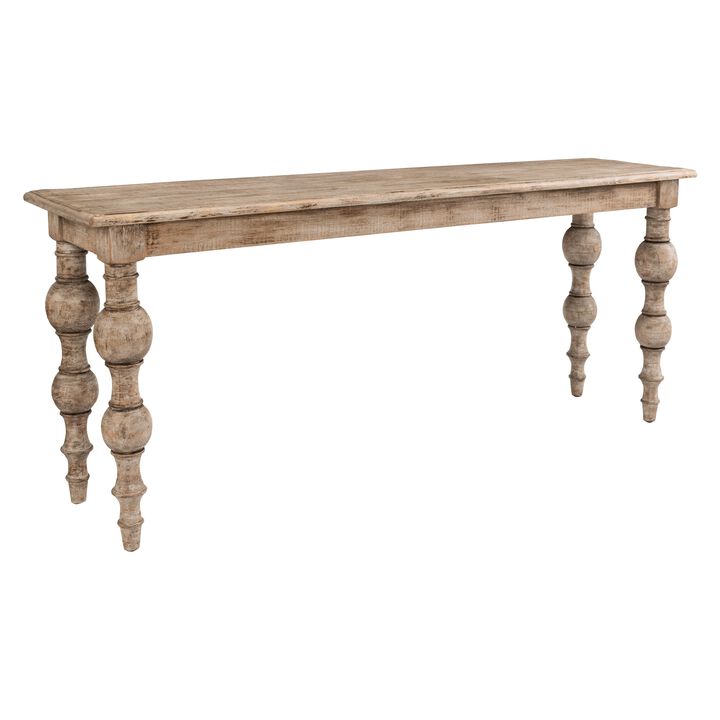 Ray 72 Inch Reclaimed Pine Wood Console Sideboard Table, Turned Legs, Beige-Benzara