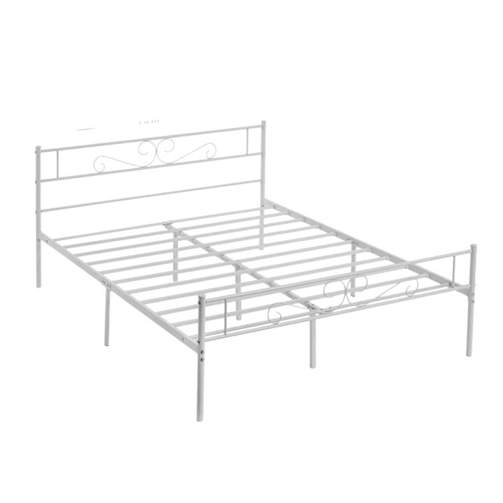 Hivvago Queen White Metal Platform Bed Frame with Headboard and Footboard